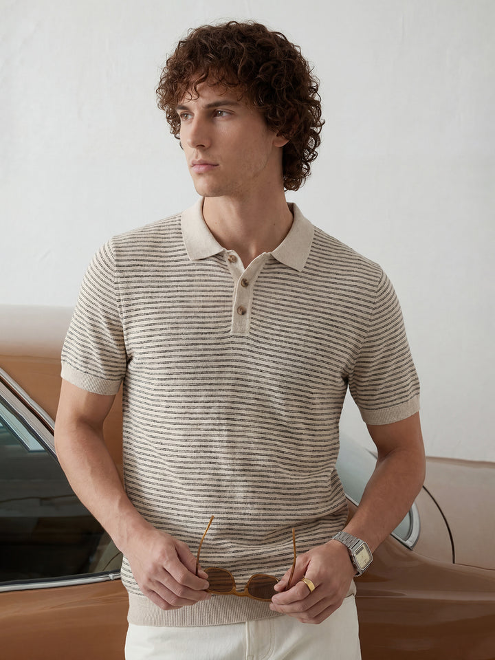 Slim Fit Striped Polo T-Shirt | Beige