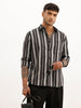 Slim Fit Striped Full Sleeve Shirt | Black