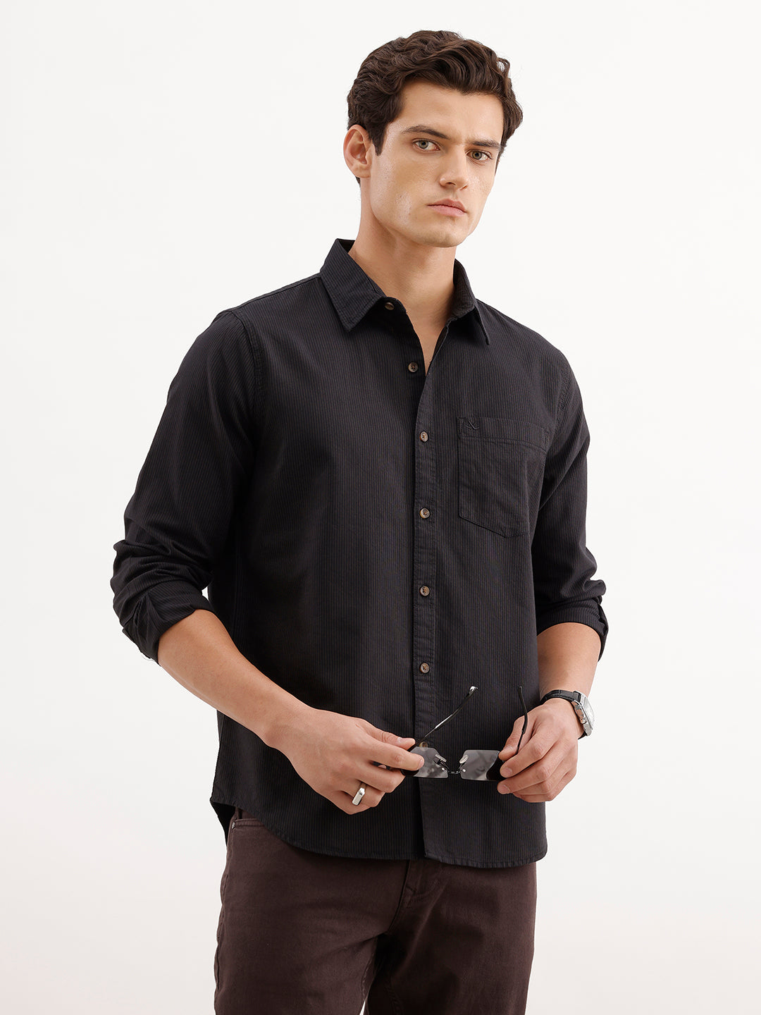 Classic Regular Fit Striped Shirt  | Brown