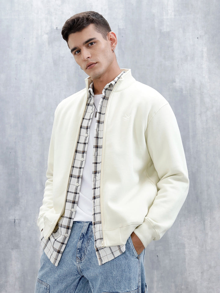 Men’S Solid Zip-Up Stand Collar Sweatshirt | Aloe Wash