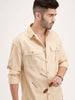 Solid Oversized Double Pocket Shirt | Beige