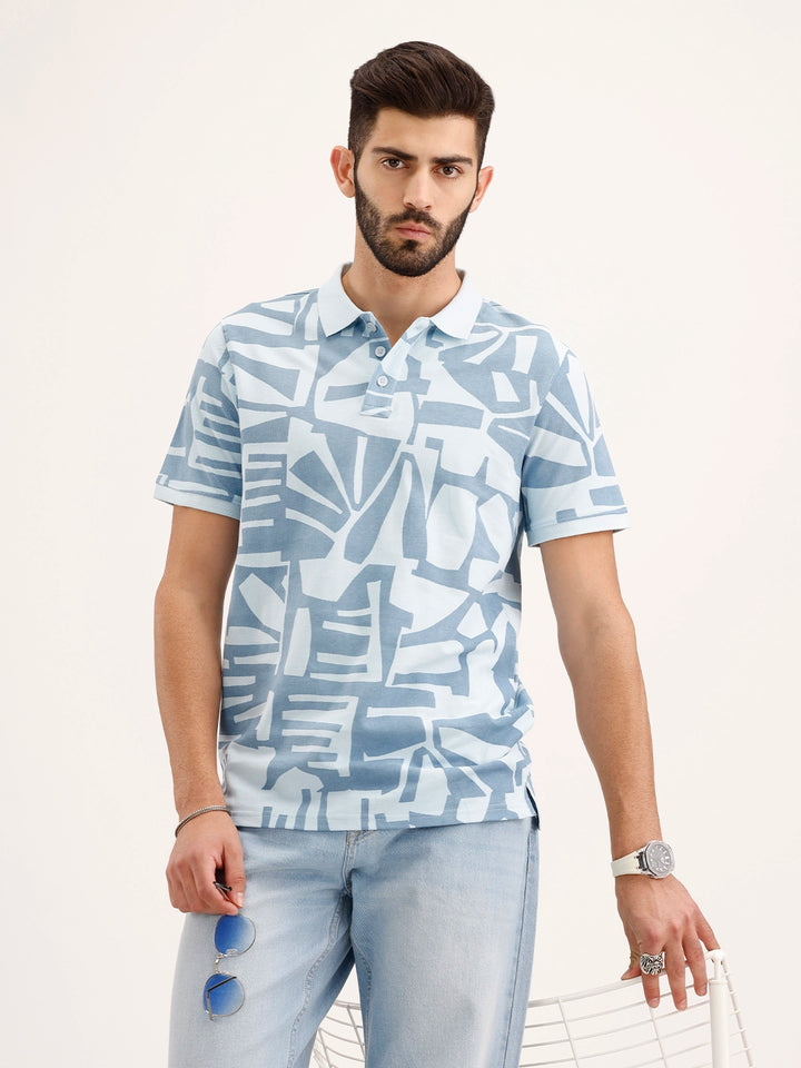 Slim Fit AOP Polo T-Shirt | Blue