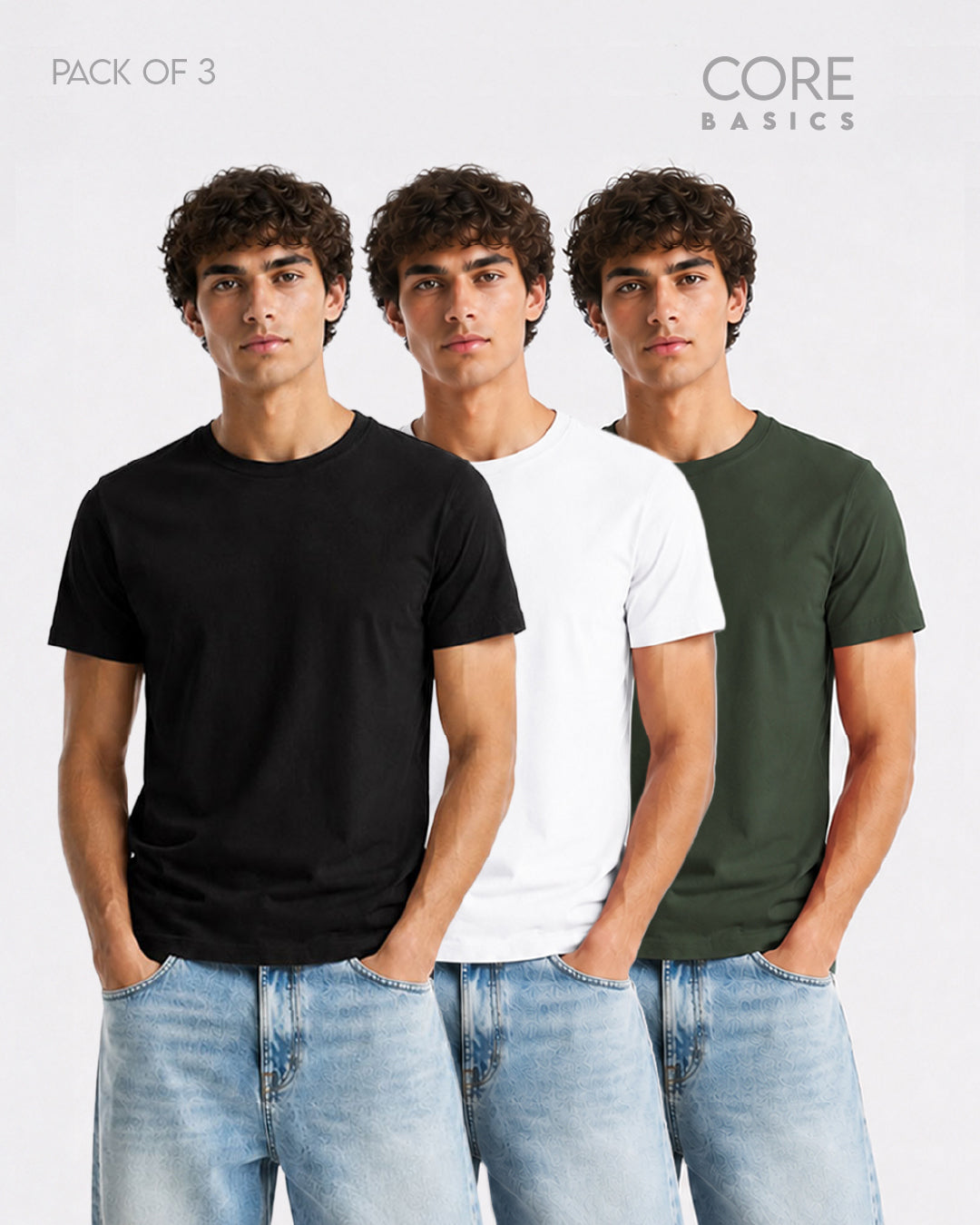 Core Basics Slim Fit T-Shirt 3-Pack | Essential | Multicolor | WTS01HSSL1316W-3