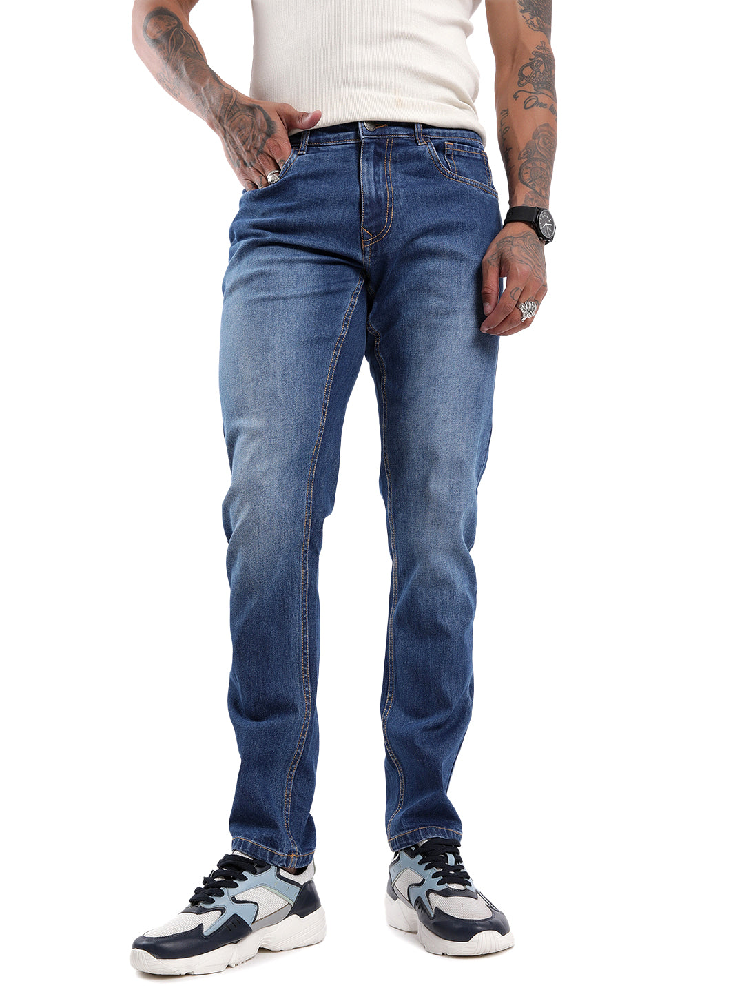 Classic Dark Blue Twill Denim Jeans