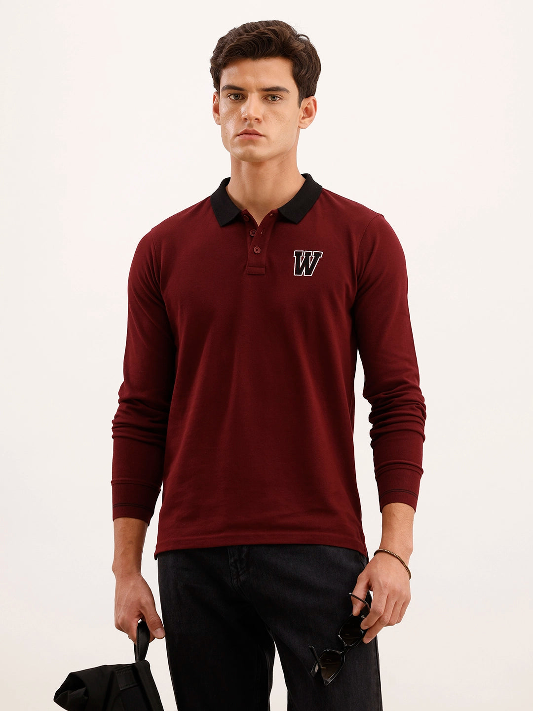 Slim Fit Contrast Collar Polo T-Shirt | Maroon