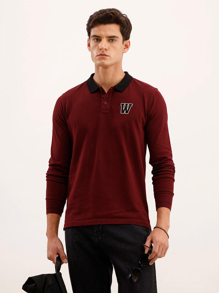 Slim Fit Contrast Collar Polo T-Shirt | Maroon