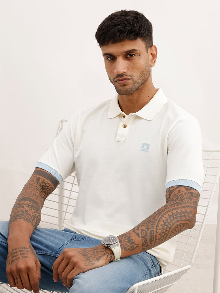 Classic Regular Fit Contrast Sleeve Polo T-Shirt | Off White
