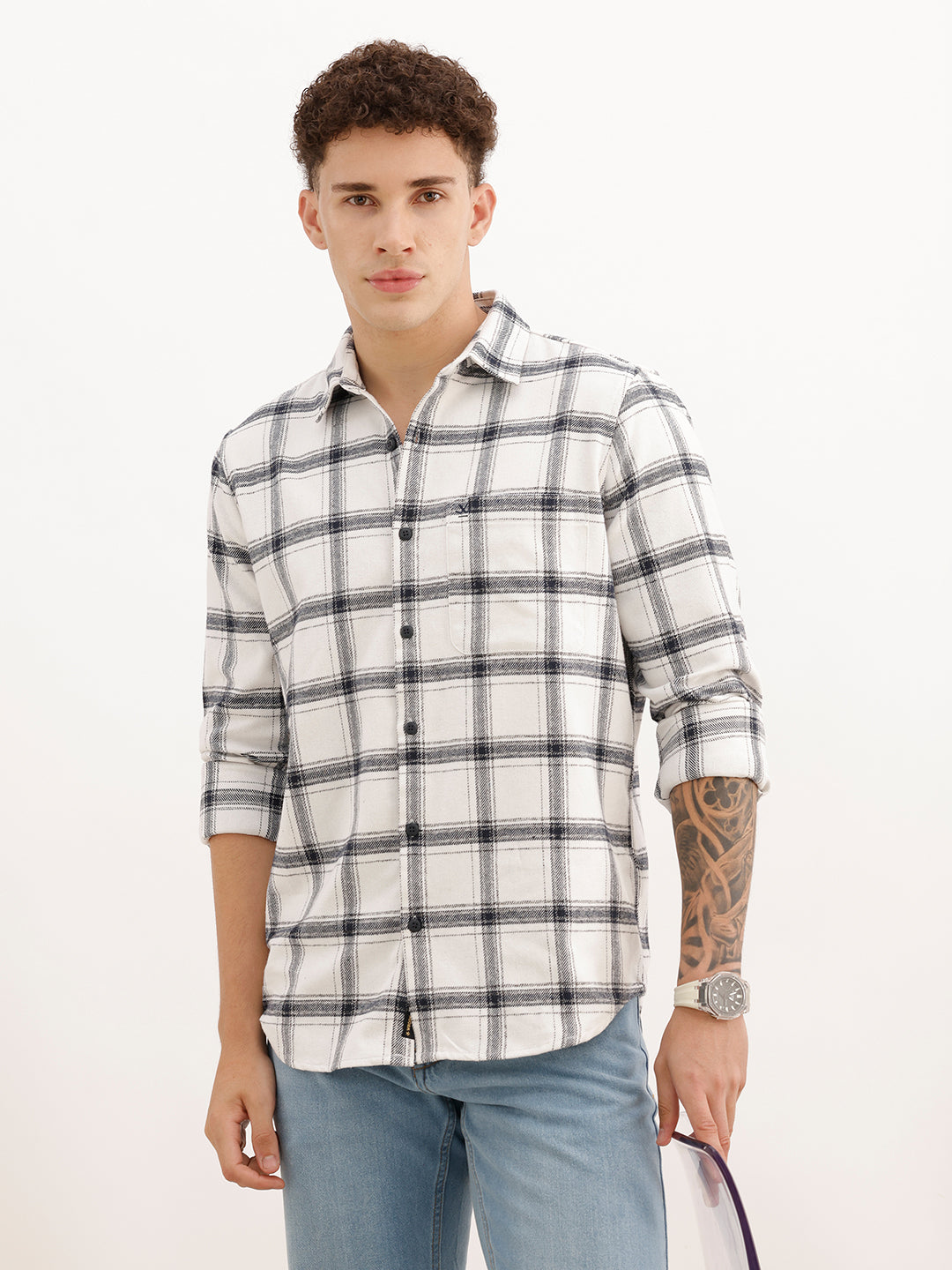Classic Slim Fit Checkered Shirt | White | WSH02FSSL0325S