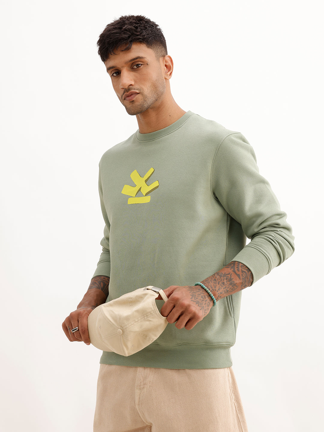 Comfort Fit Placement Printed Sweatshirt | Green