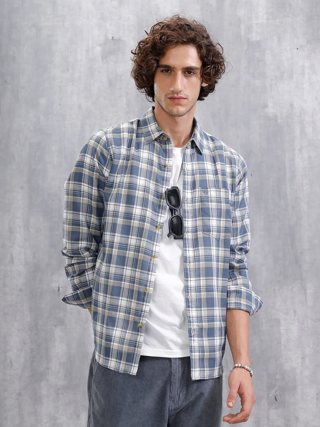 Textured Checked Regular Fit Shirt | Blue