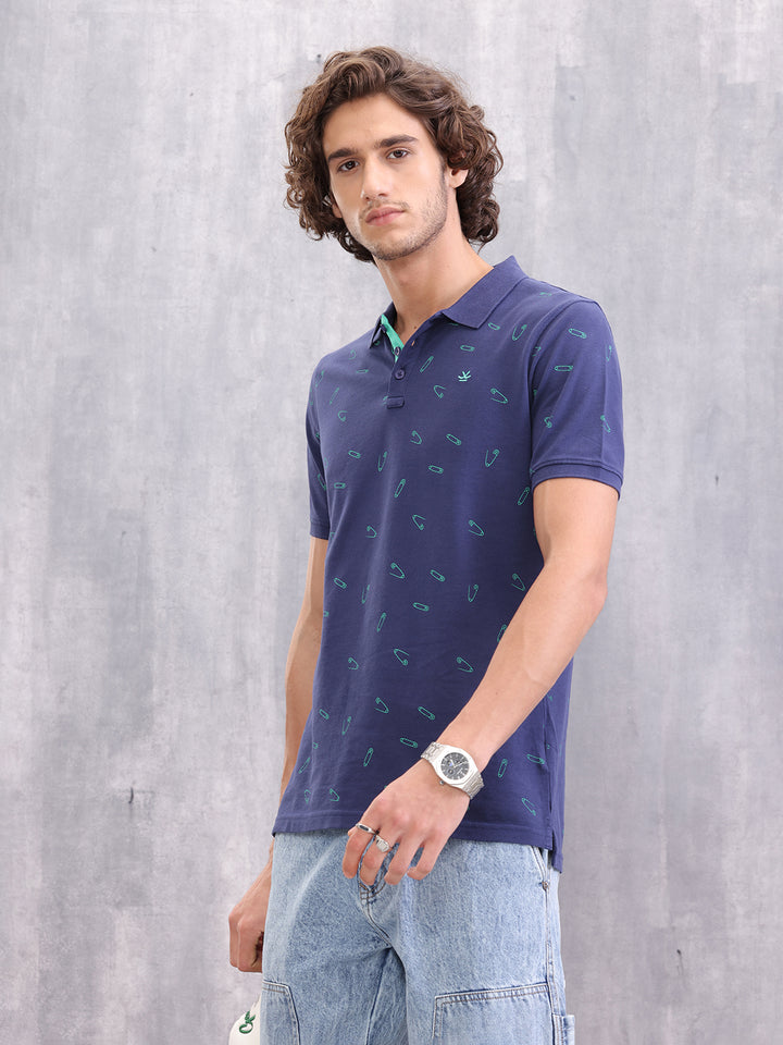 Graphic Aop Polo T-Shirt  | Navy Blue