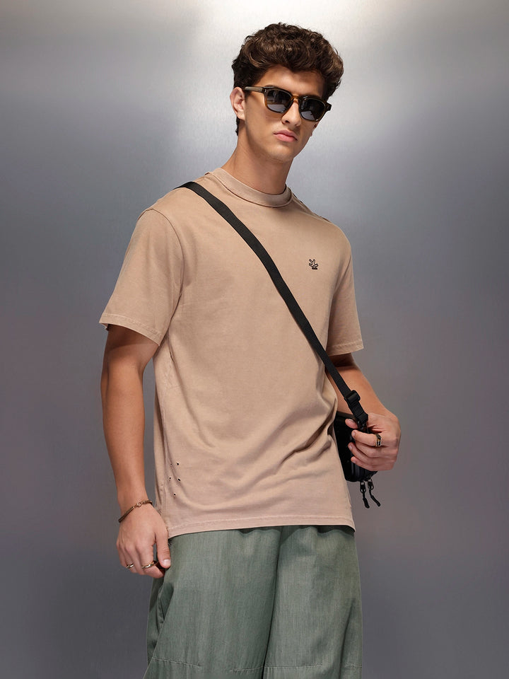 Solid Oversized T-Shirt   |  Beige