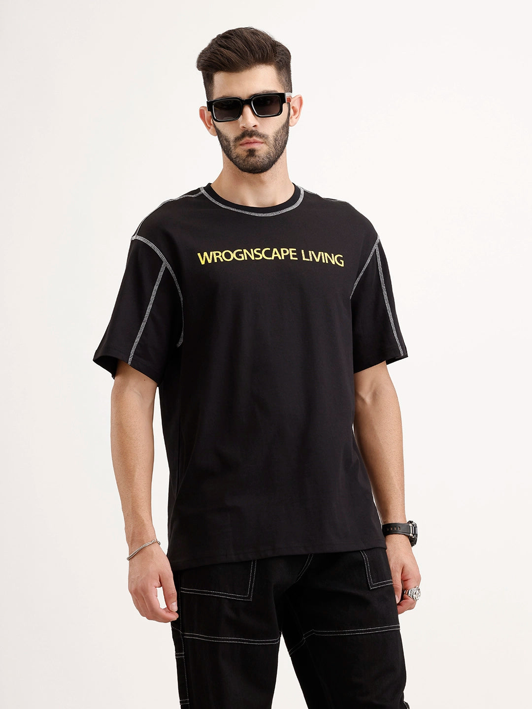 Oversized Placement Printed T-Shirt | Black