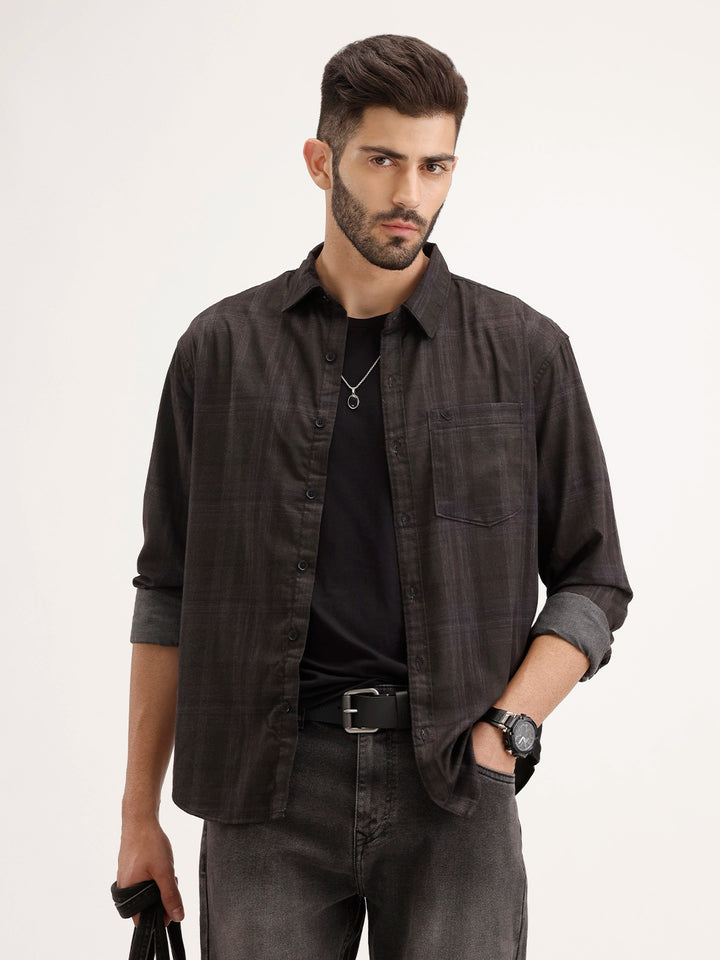 Comfort Fit Checekred Shirt | Black