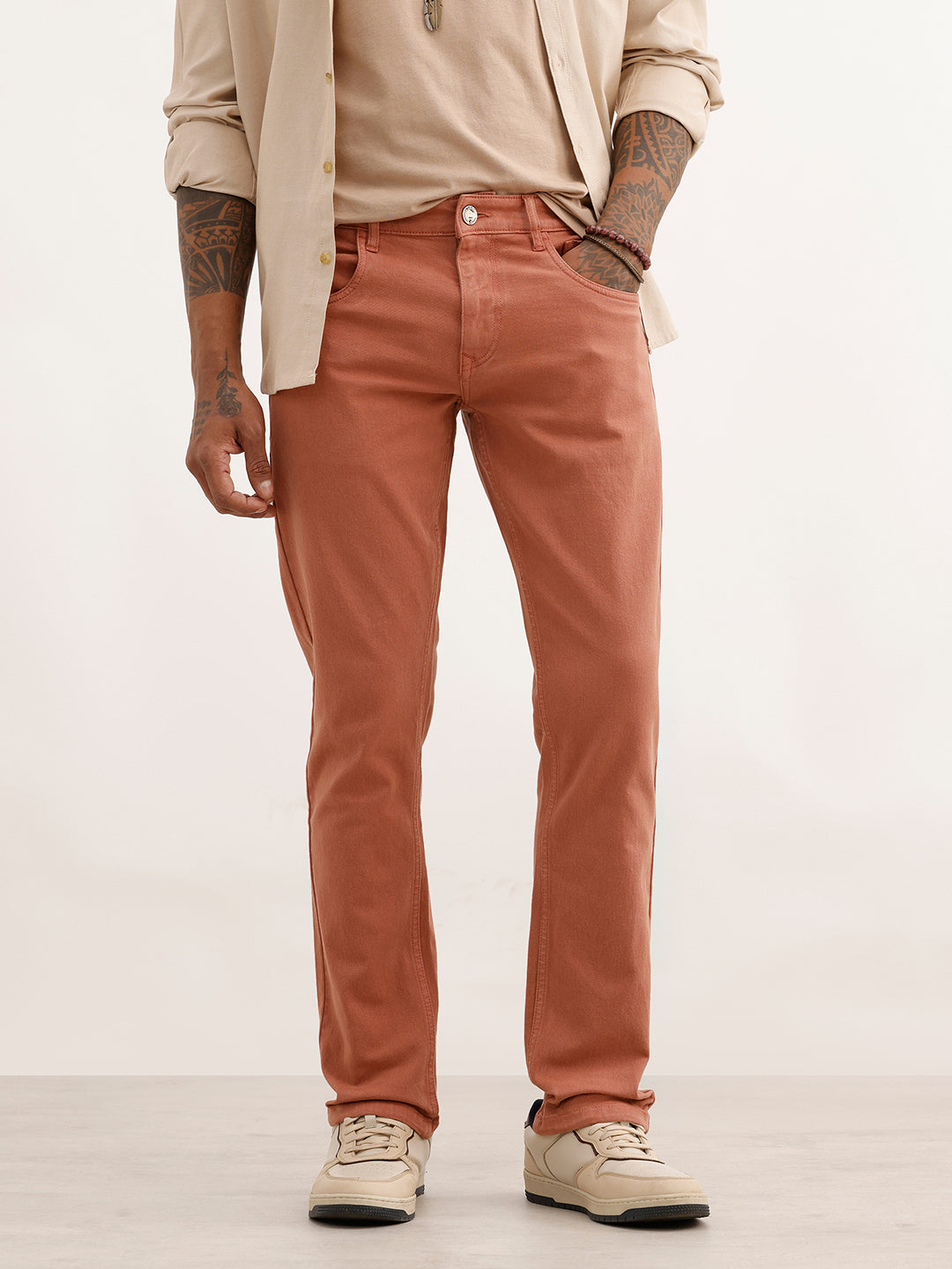 Solid Straight Fit Denim Jeans | Rust
