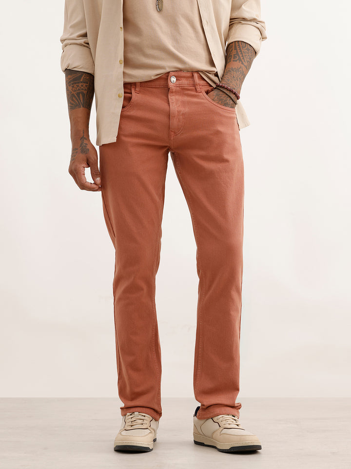 Solid Straight Fit Denim Jeans | Rust