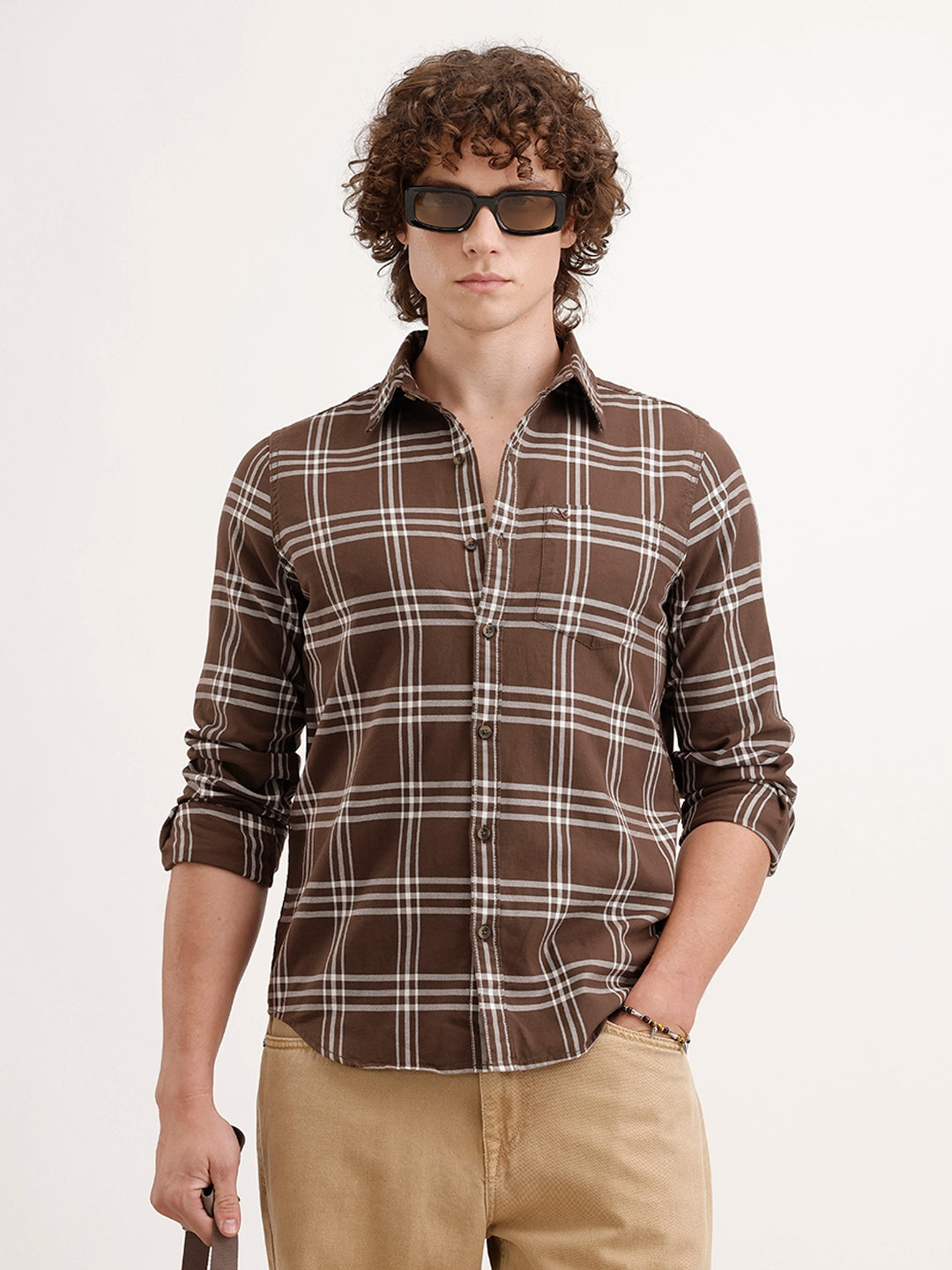 Regular Fit Checkered Shirt | Brown