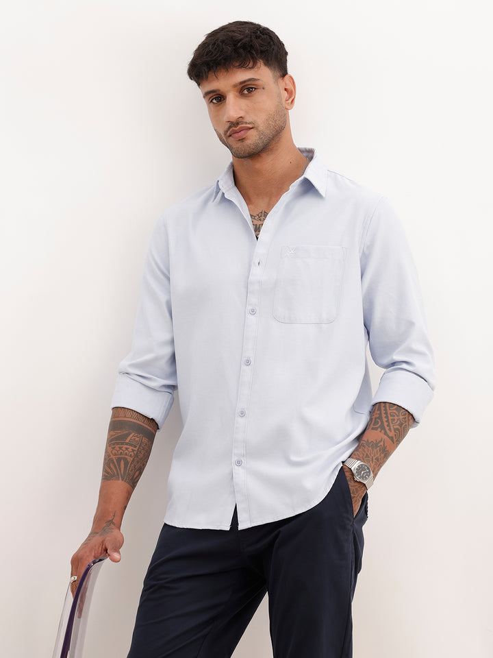 Regular Fit Solid Full Sleeve Shirt | Light Blue