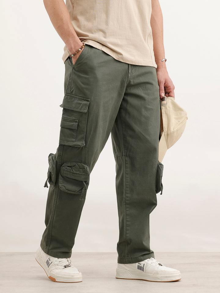 Loose Fit Cargo Trousers  | Olive