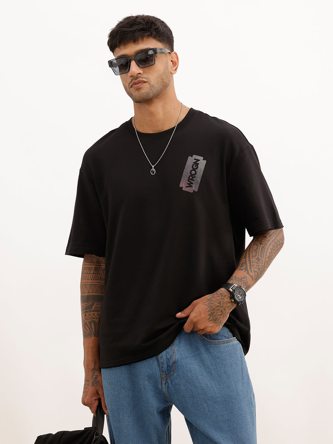 Oversized Fit Placement Printed T-Shirt | Black | WTS02HSOS1062S
