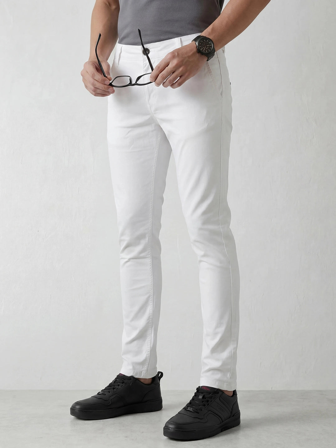 Solid Slim Fit Trouser | White