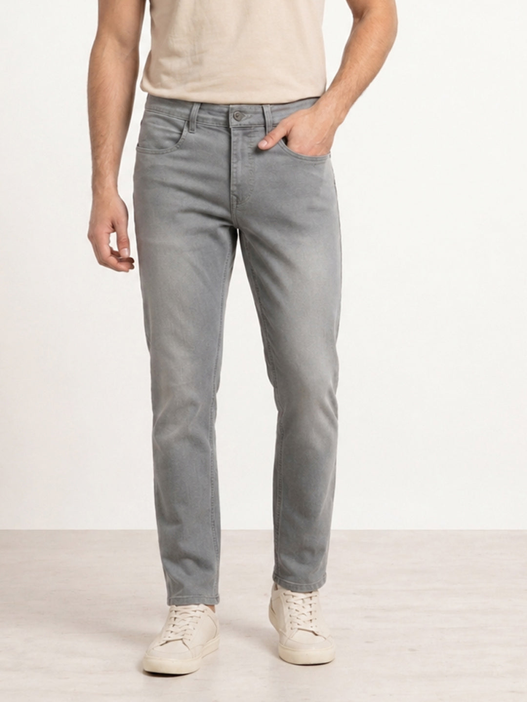 Solid Straight Fit Denim Jeans | Grey