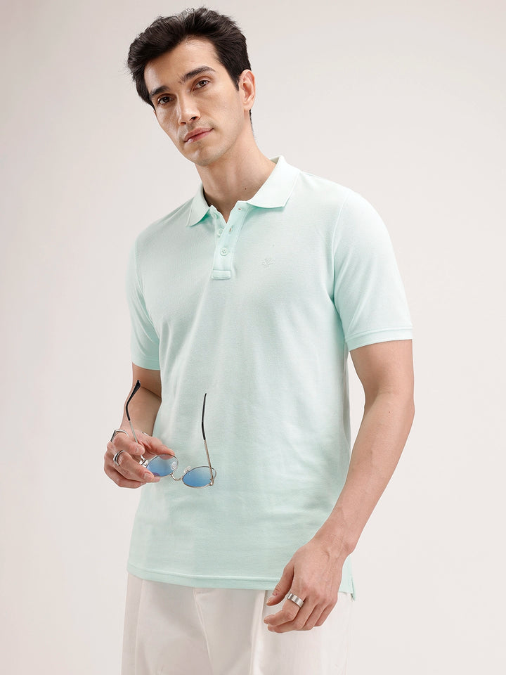 Solid Slim Fit Polo T-Shirt | Light Green