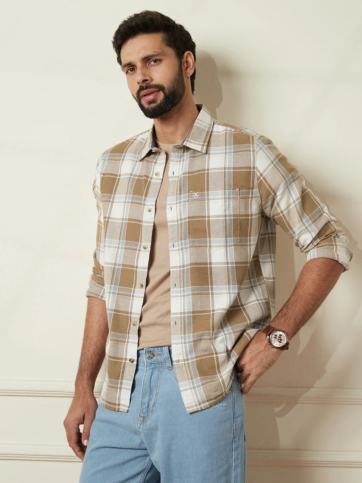 Tonal Checked Slim Fit Shirt | Brown