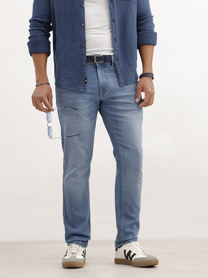 Faded Slim Fit Denim Jeans | Light Blue