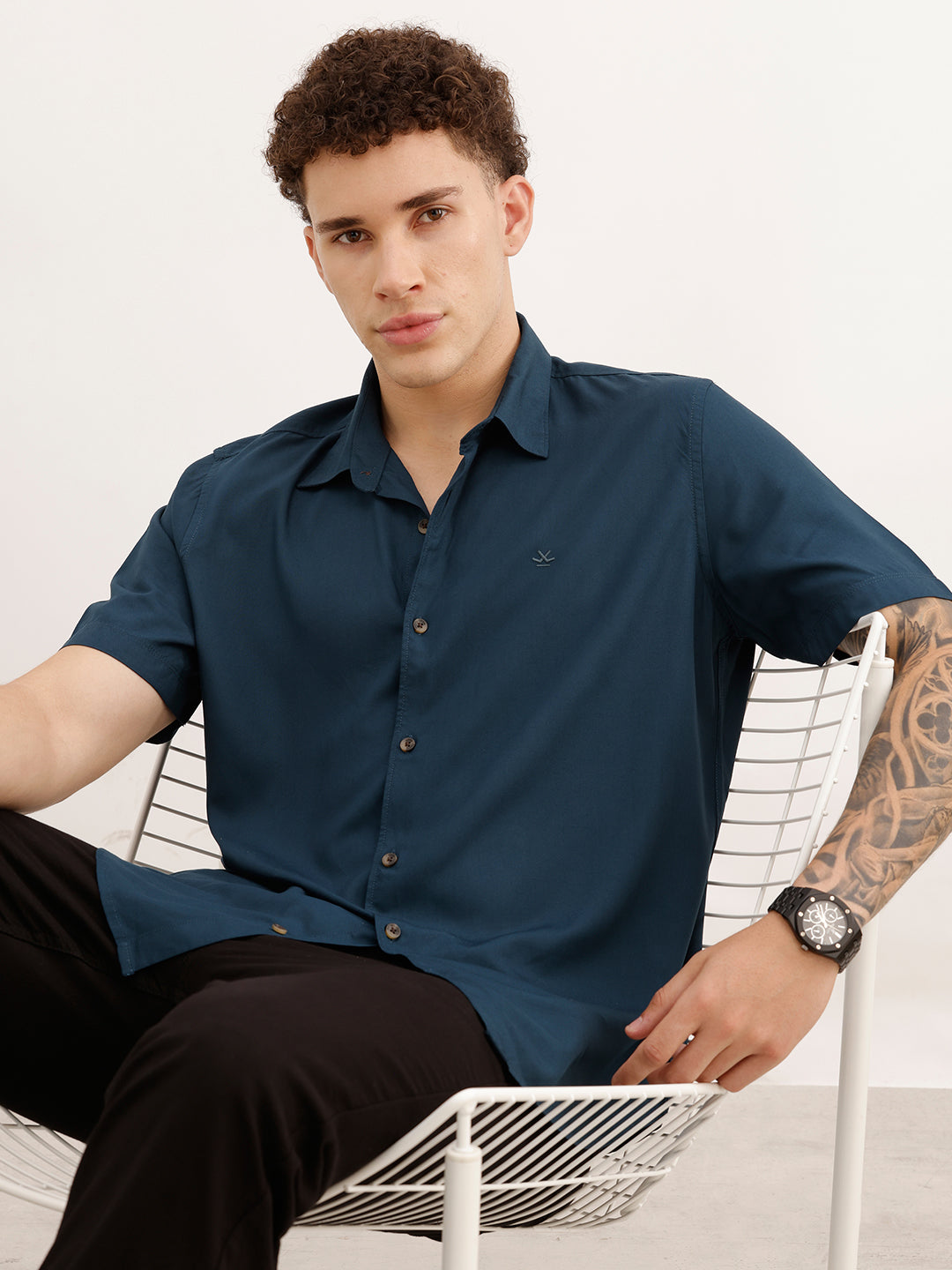 Slim Fit Viscose Bamboo Half Sleeve Shirt | Teal | WSH02HSSL0001S