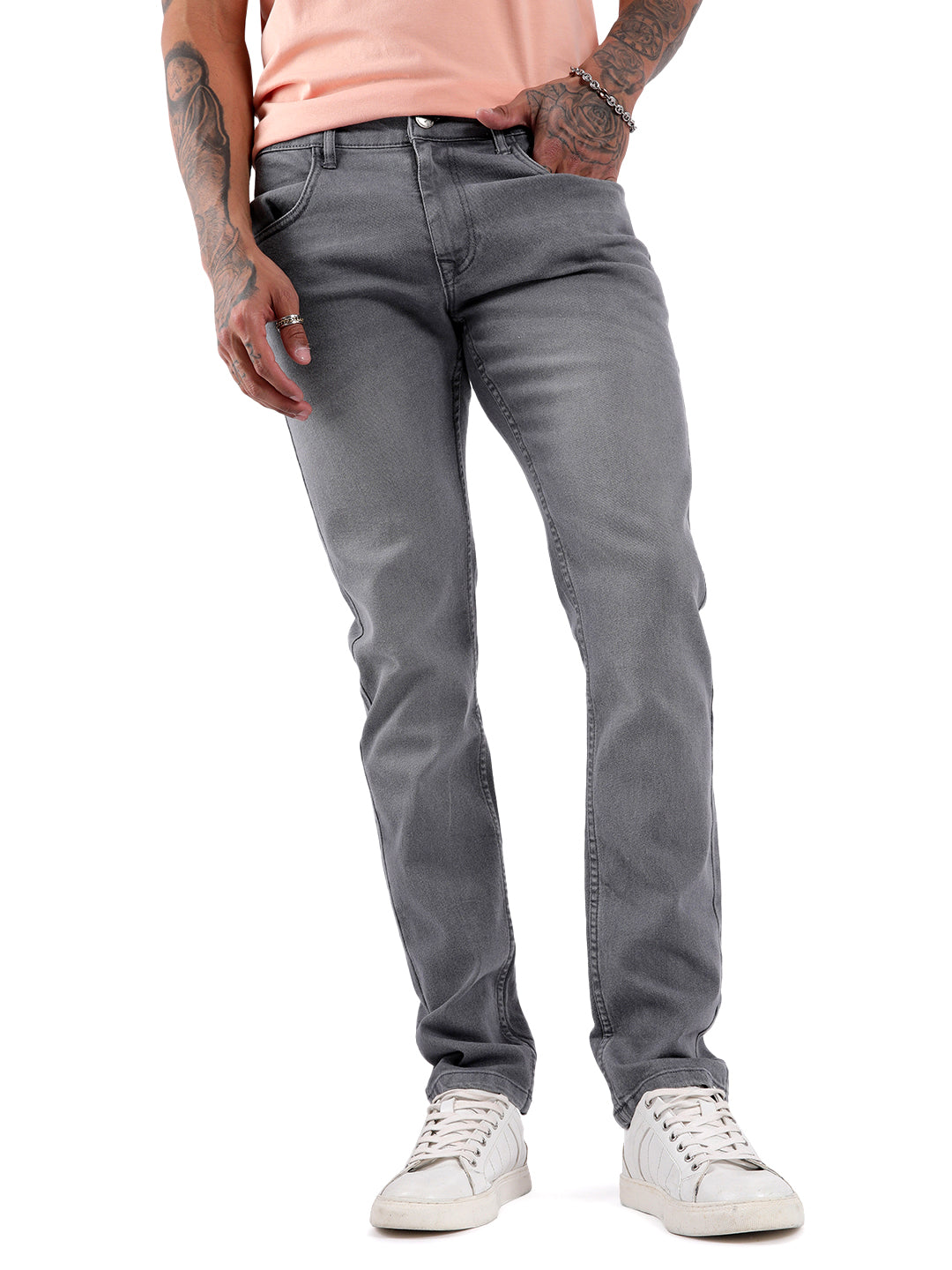 Casual Solid Grey Slim Fit Jeans