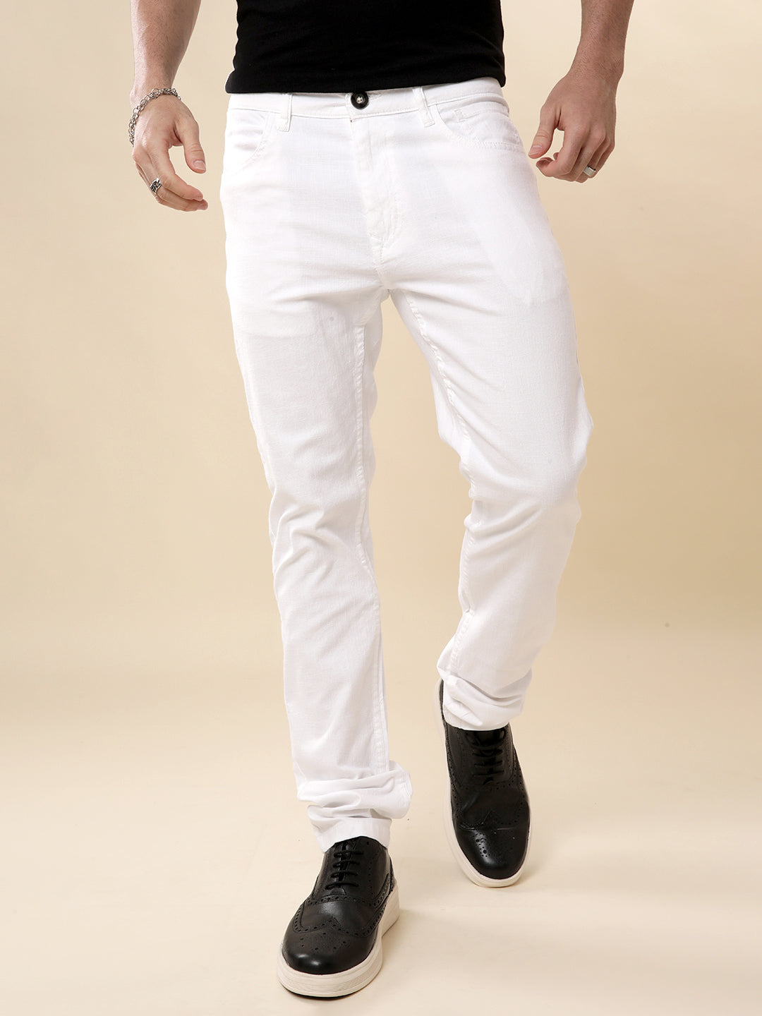 White Slub Solid Trouser