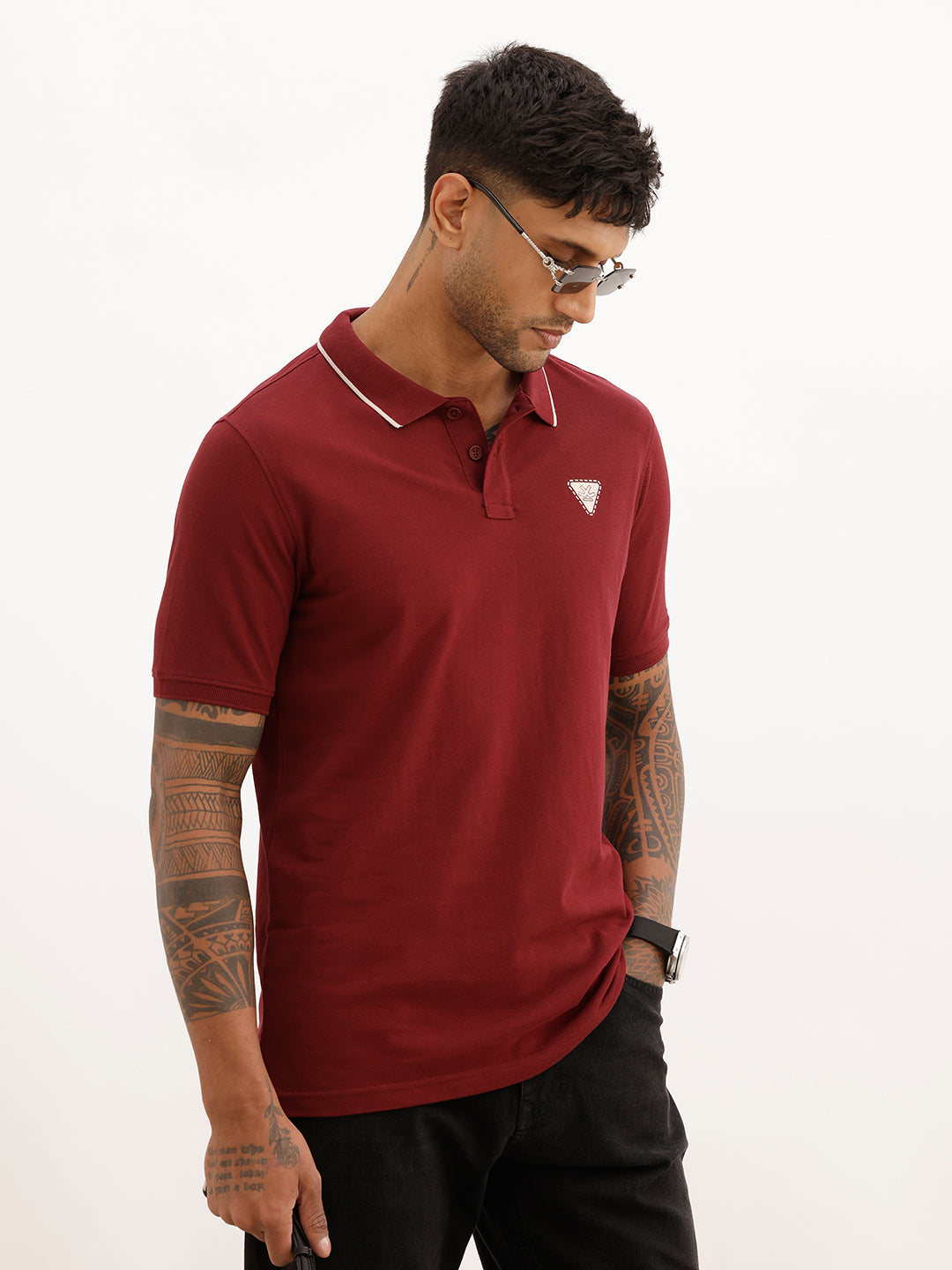 Slim Fit Tipping Collar Polo T-Shirt | Maroon