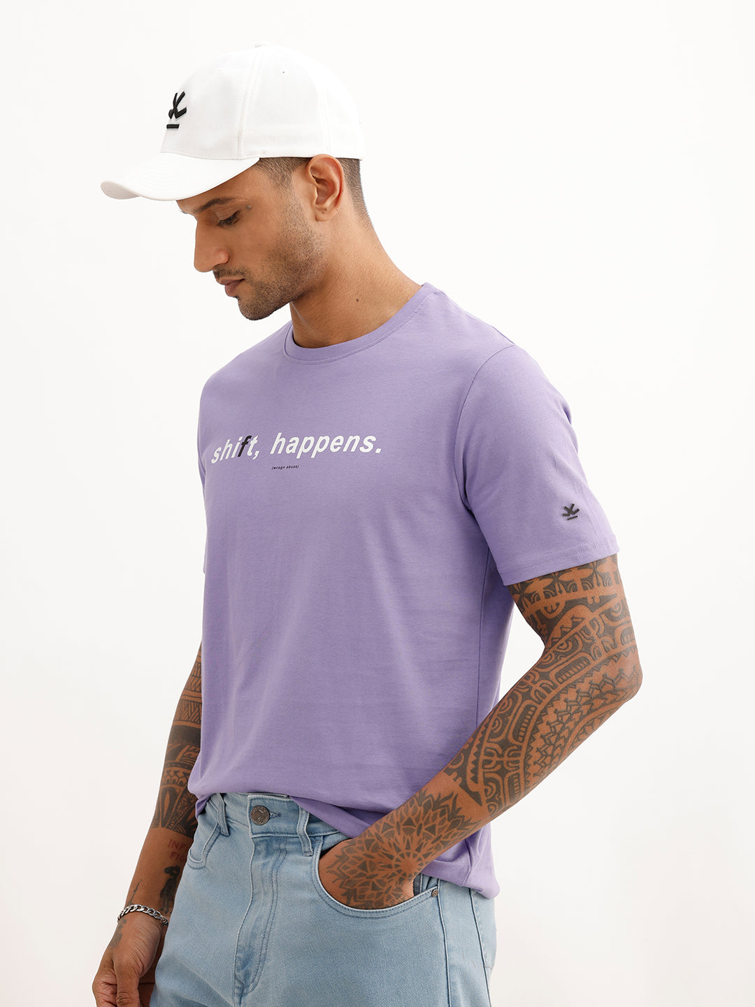 Slim Fit Placement Printed T-Shirt | Lavender