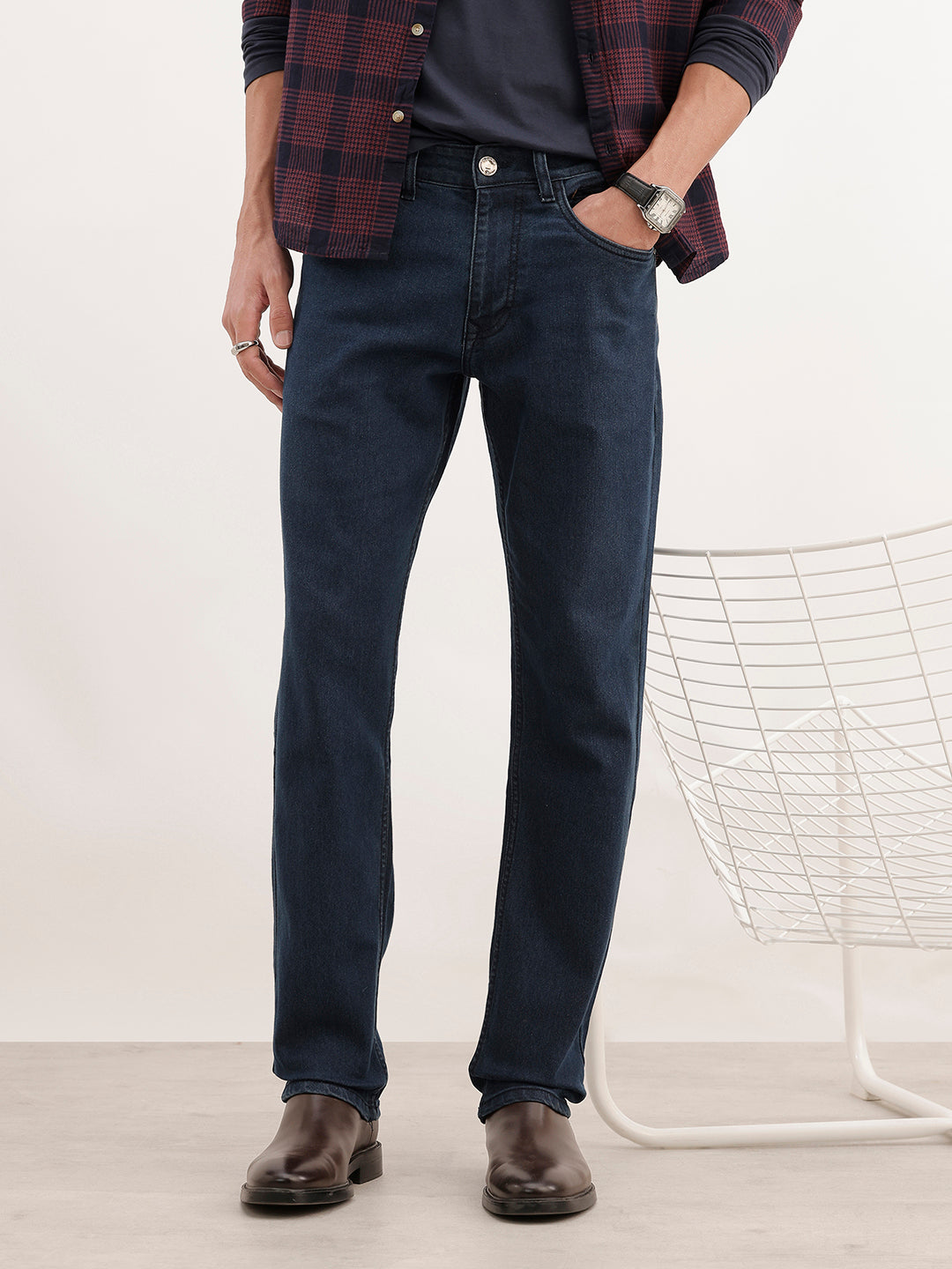 Solid Straight Fit Denim Jeans | Dark Blue