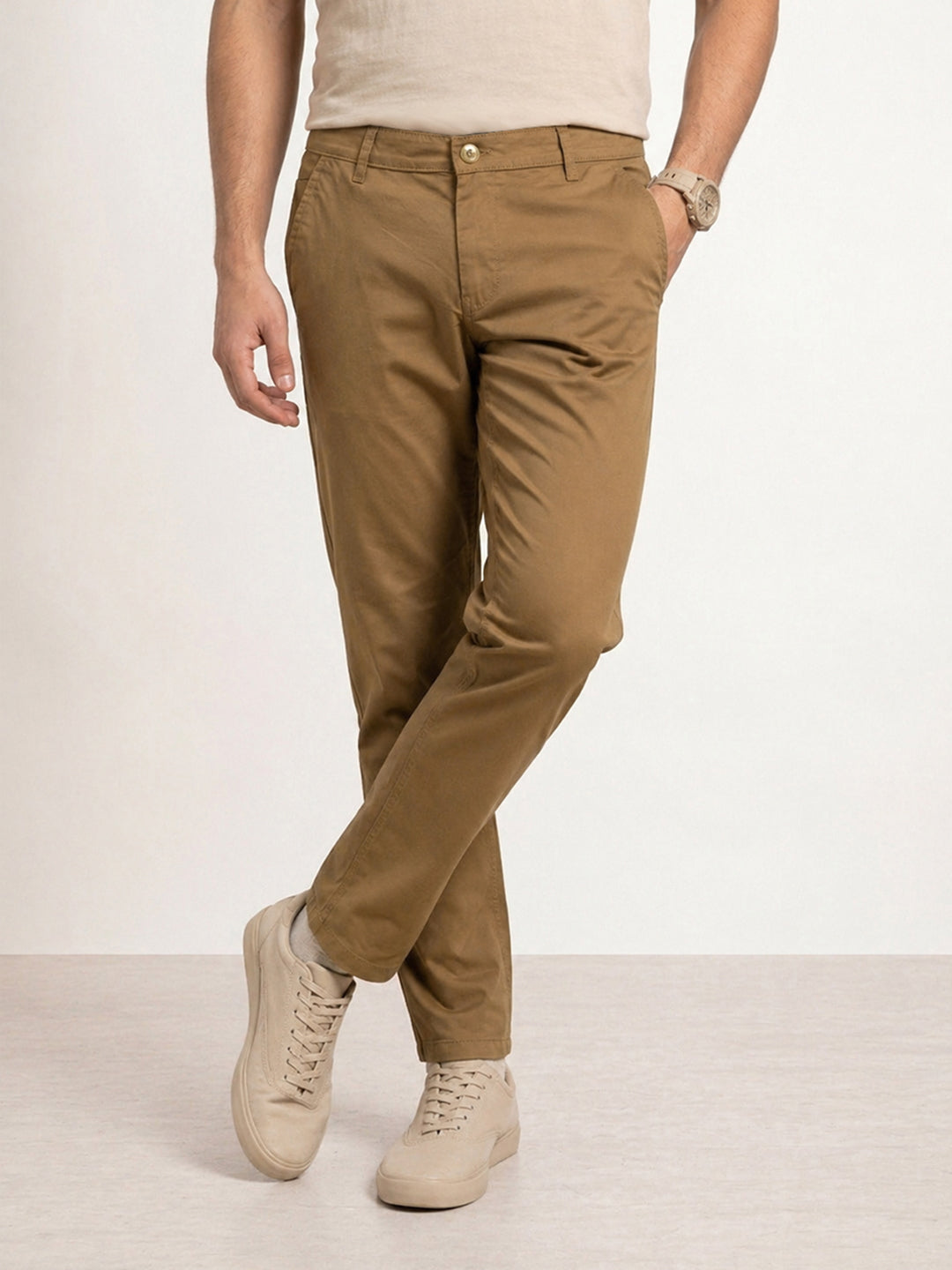 Solid Regular Fit Trouser | Beige