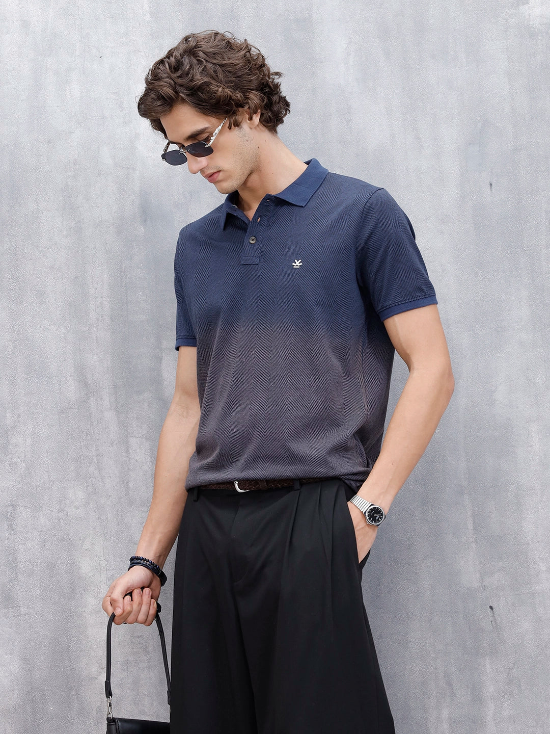 Men's Slim Fit Washed Polo T-Shirt | Dark Blue