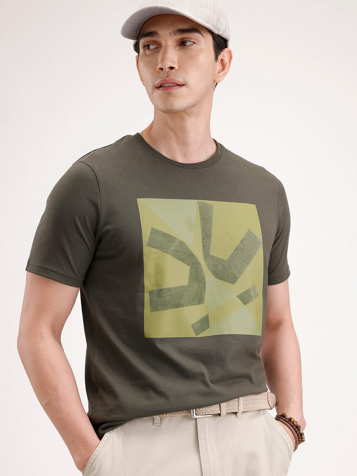 Slim Fit Flock Printed T-Shirt | Olive