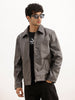 Solid Slim Fit Zipper Jacket | Charcoal