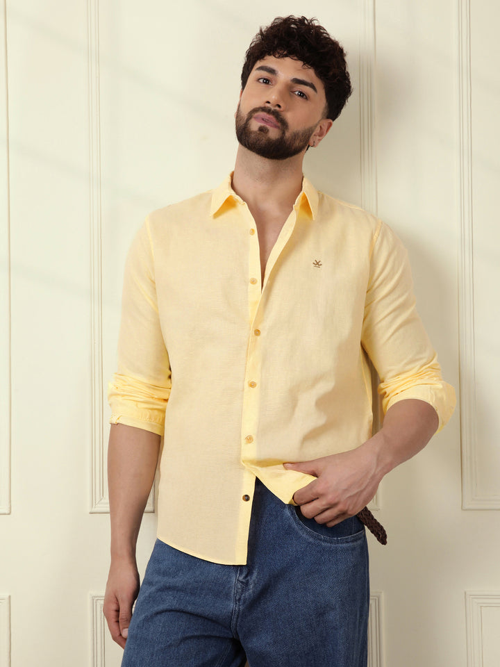 Solid Linen Blend Shirt | Yellow