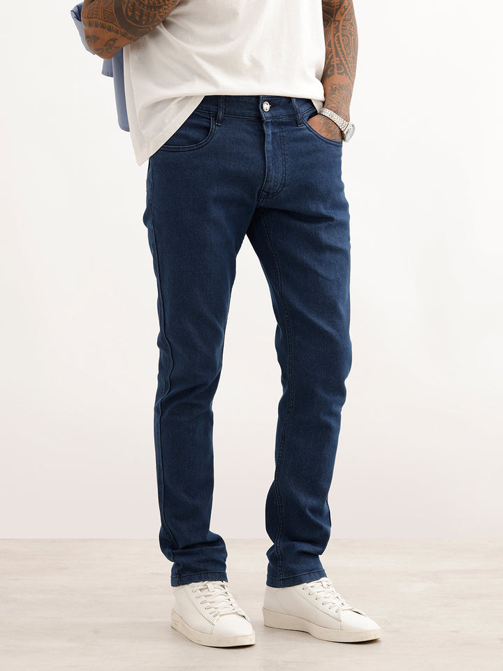 Solid Slim Fit Denim Jeans | Dark Blue