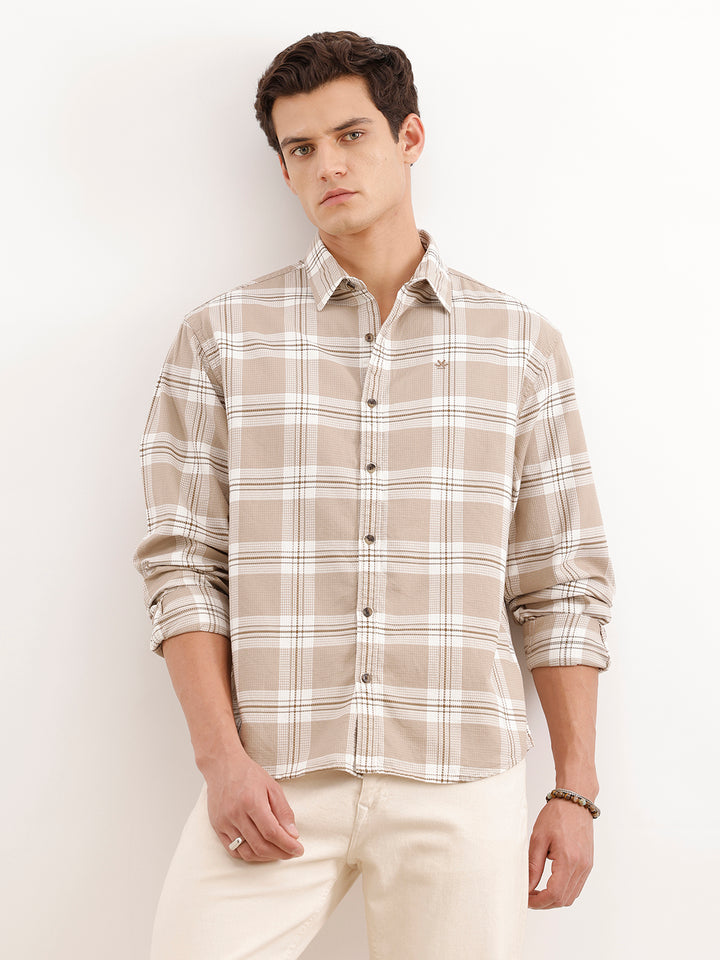 Comfort Fit Textured Shirt  | Khaki
