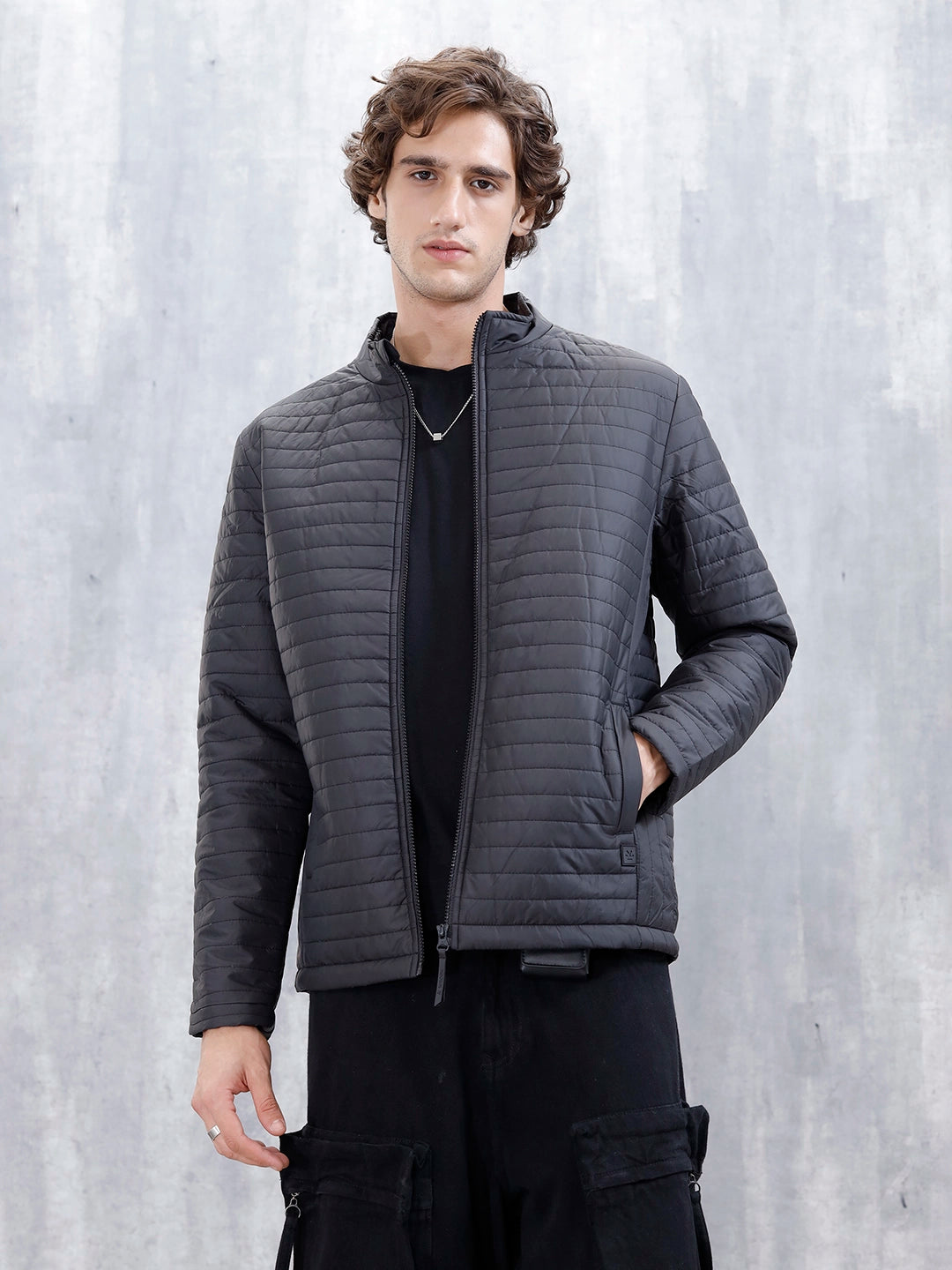 Men's Casual Regualr Fit Puffer Jacket | Black