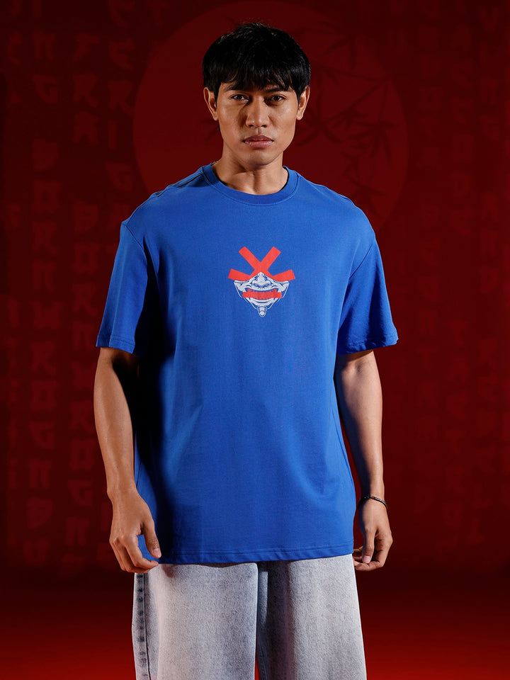 Samurai mask print oversized tshirt | Blue