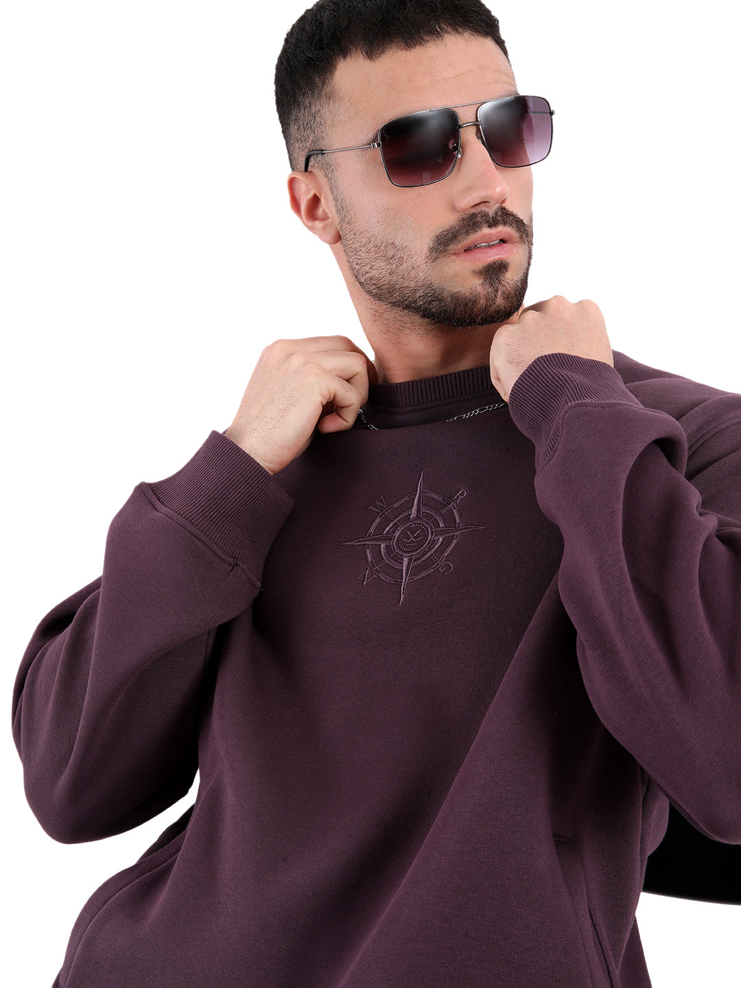 Premium Wine Emroidered Sweatshirt