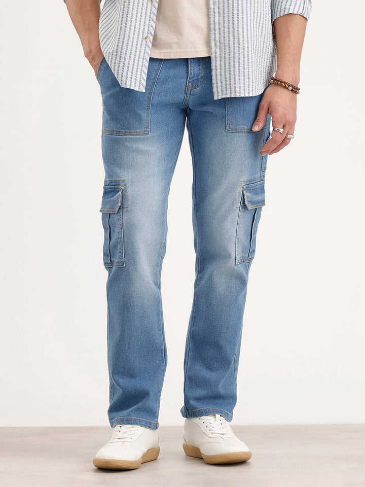 Relaxed Fit Cargo Denim Jeans | Blue