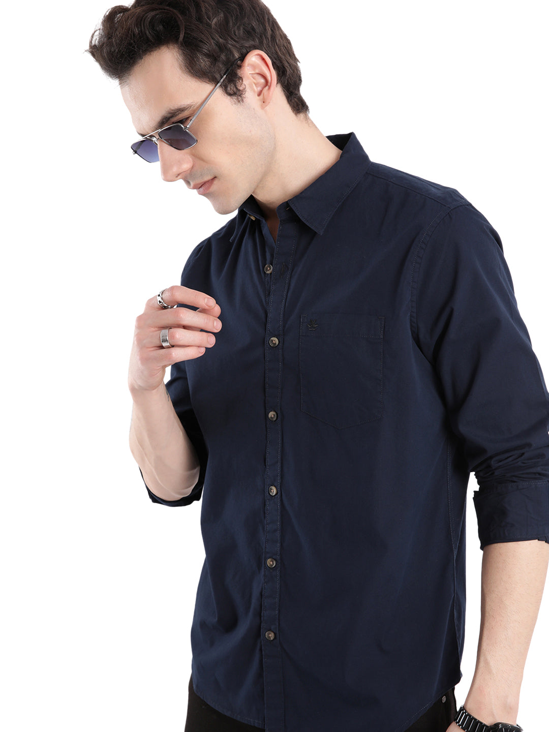 Navy Blue Solid Poplin Shirt