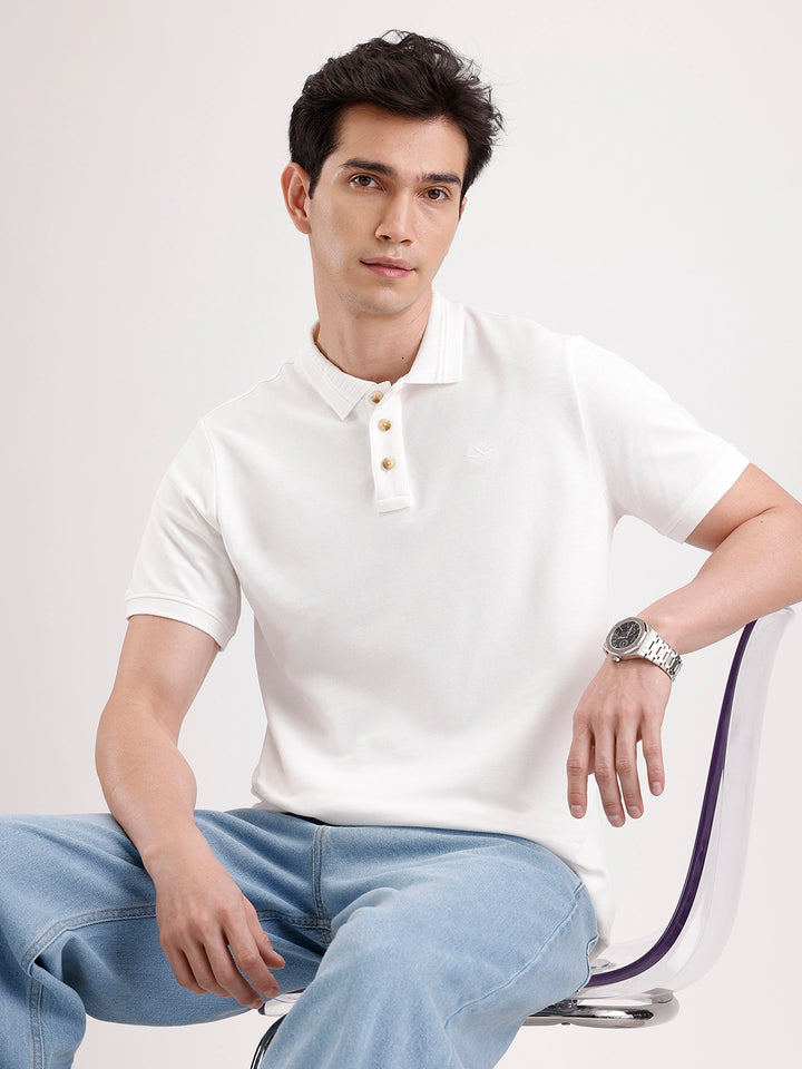 Jacquard Collar Polo T-Shirt  | Off White