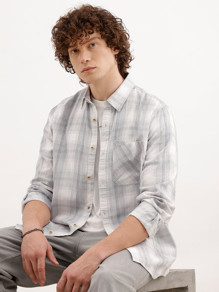 Slim Fit Checkered Shirt  | White