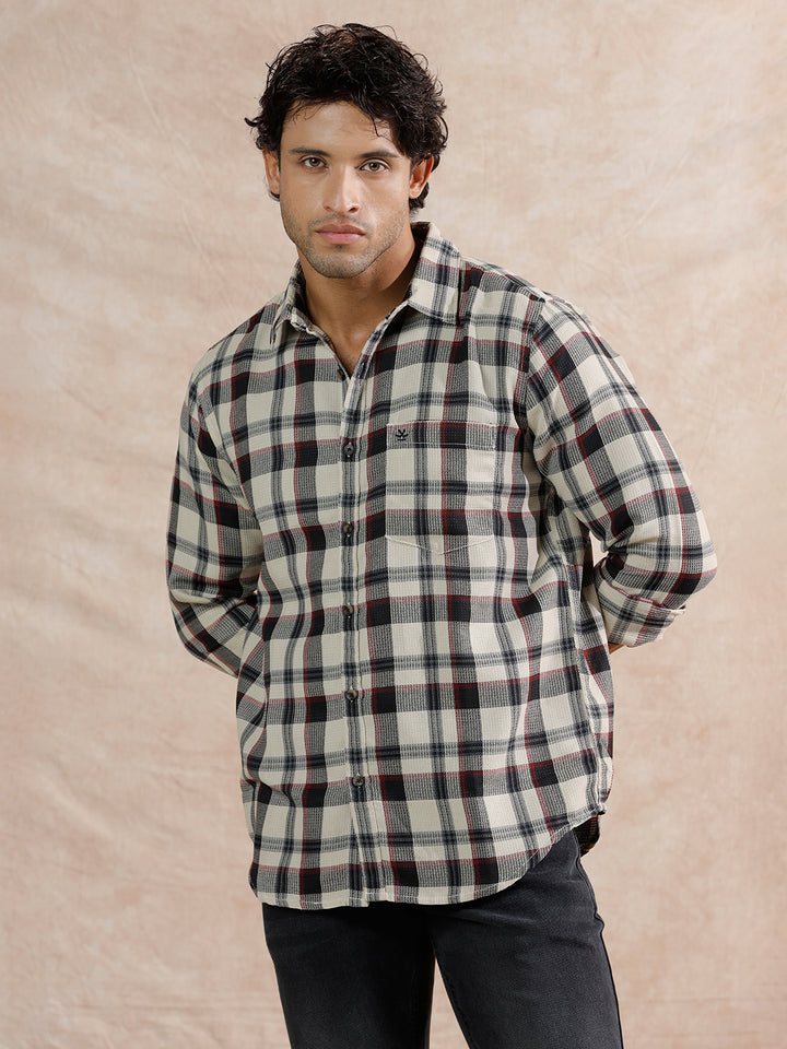 Dobby Textured Checks Regular Fit Shirt | Off White